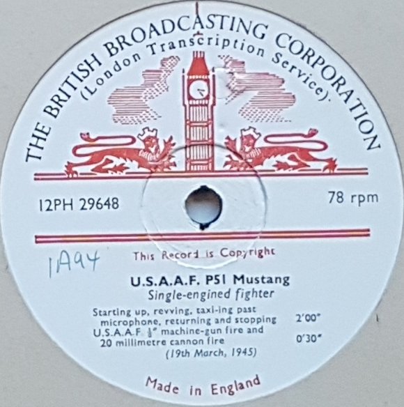 12PH 29647 U. S. A. A. F. fighters Not registered from the BBC records and Tapes library Label